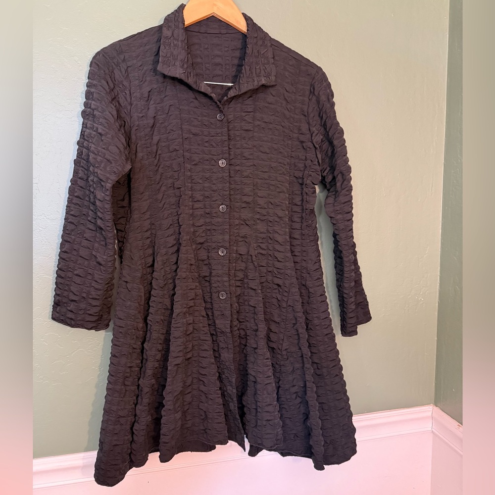 Heydari Black Textured Button Front Jacket Tunic Size M